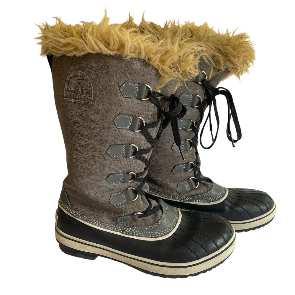 Sorel Joan of Arctic Gray Faux Fur Waterproof Winter Snow Boots Womens 9.5‎ Warm